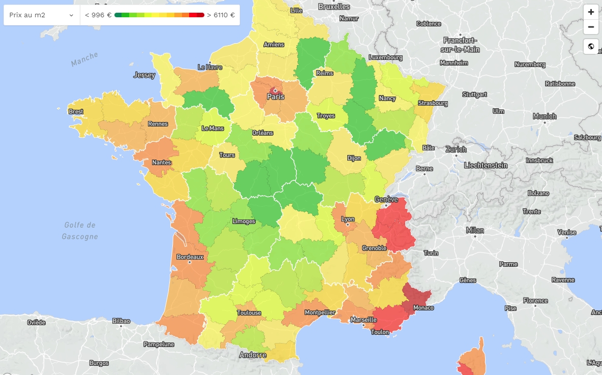 Carte des prix de l'immobilier en France